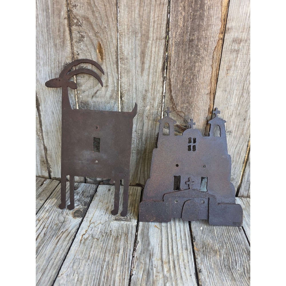 Vintage 1988 Franzetti Metal Light Switch Covers Goat Mission Church Set of 2